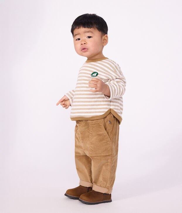 Tee-shirt b&eacute;b&eacute; en coton manches longues &agrave; rayures beige/&eacute;cru