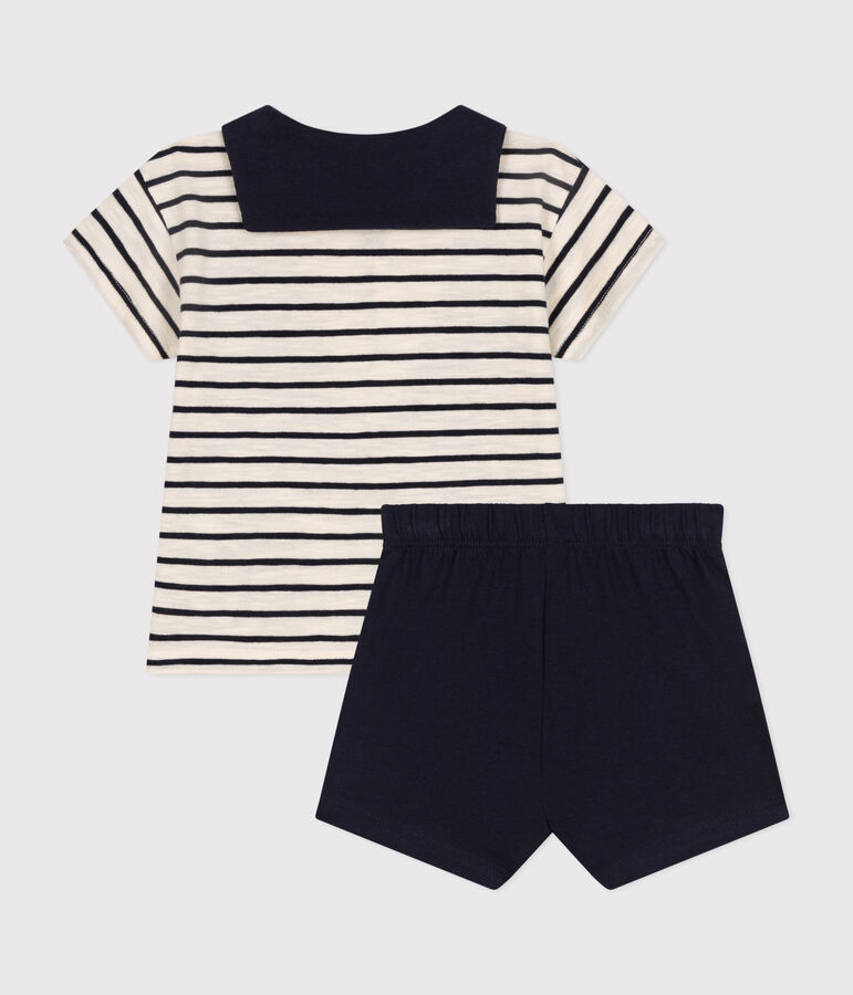 Ensemble tee-shirt et short en jersey b&eacute;b&eacute; &eacute;cru/bleu