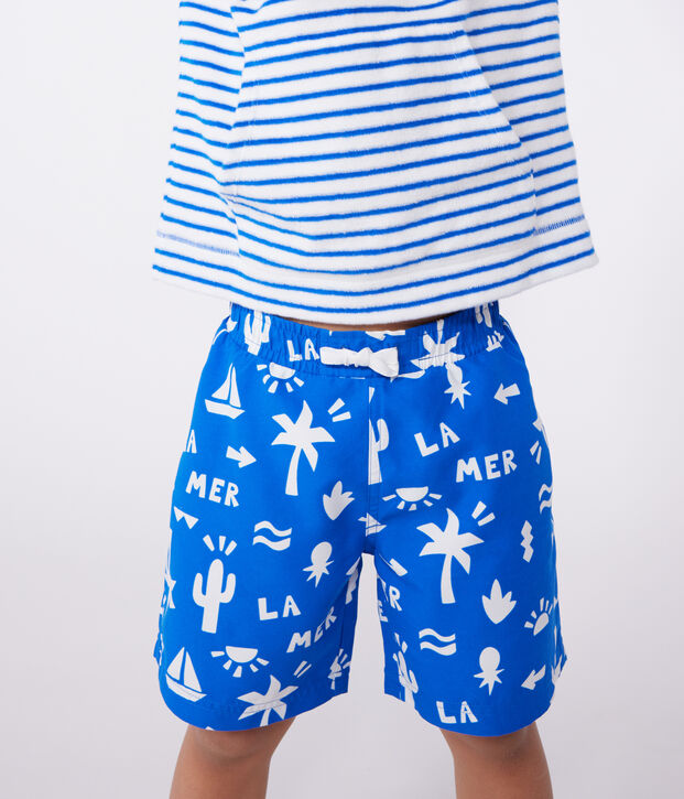 Short de bain enfant imprim&eacute; bleu/blanc