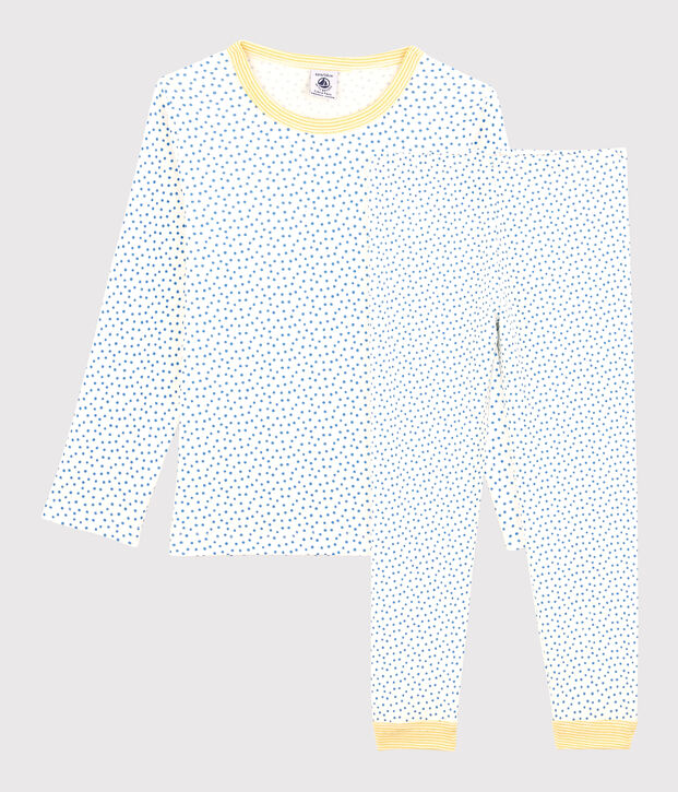 Pyjama &agrave; motifs en coton enfant blanc/bleu