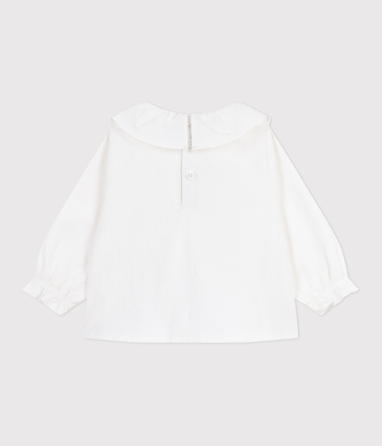 Blouse b&eacute;b&eacute; en popeline de coton manches longues, &agrave; col et brod&eacute;e blanc ECUME