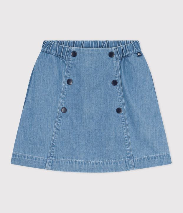 Jupe enfant courte en coton unie bleu