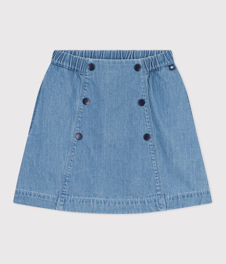 Jupe enfant courte en coton unie bleu DENIM CLAIR