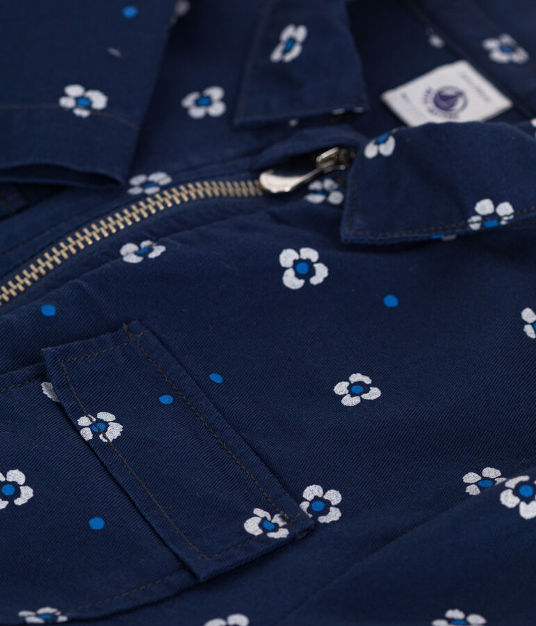 Combinaison enfant en coton manches longues fleurie bleu MEDIEVAL/blanc MARSHMALLOW