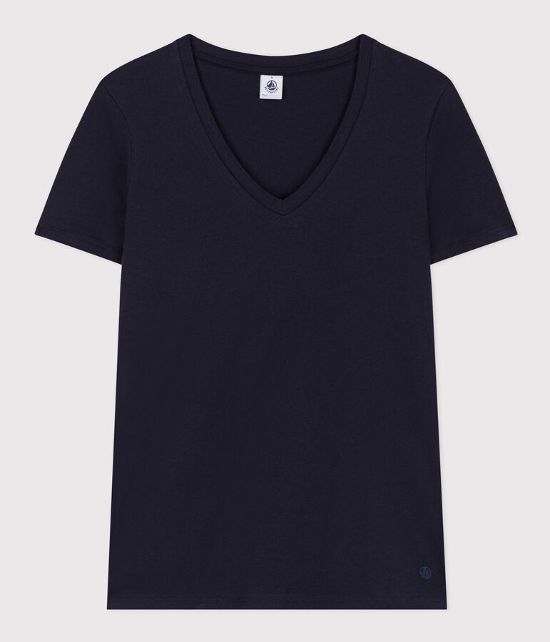 Tee-shirt LE DROIT col V en coton Femme bleu