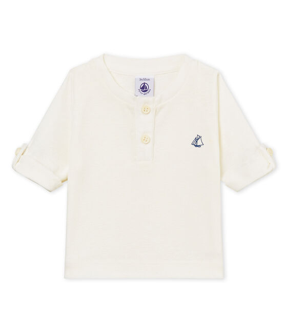 Tee-shirt manches longues bébé garçon en coton lin blanc MARSHMALLOW