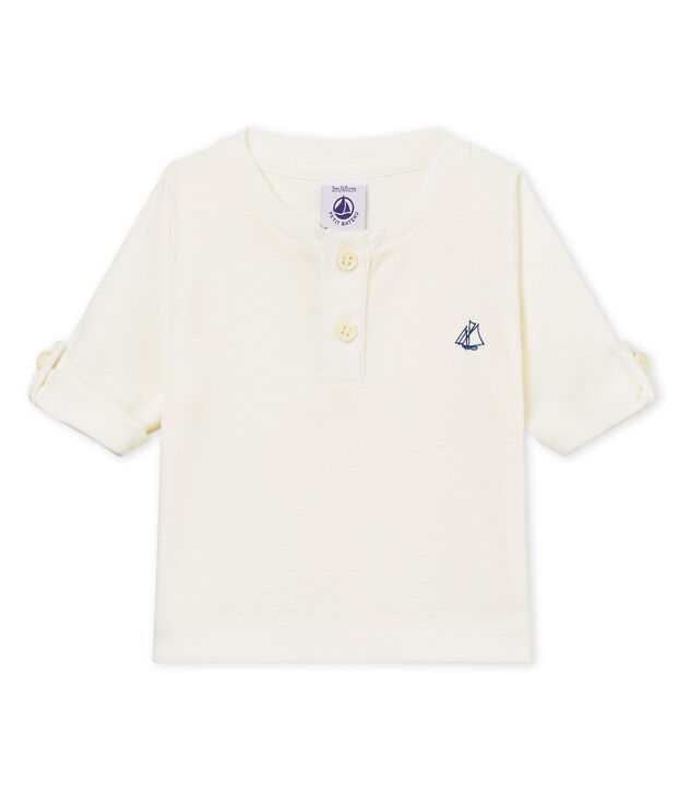 Tee-shirt manches longues b&eacute;b&eacute; gar&ccedil;on en coton lin blanc