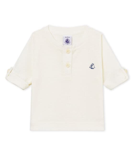 Tee-shirt manches longues bébé garçon en coton lin blanc MARSHMALLOW