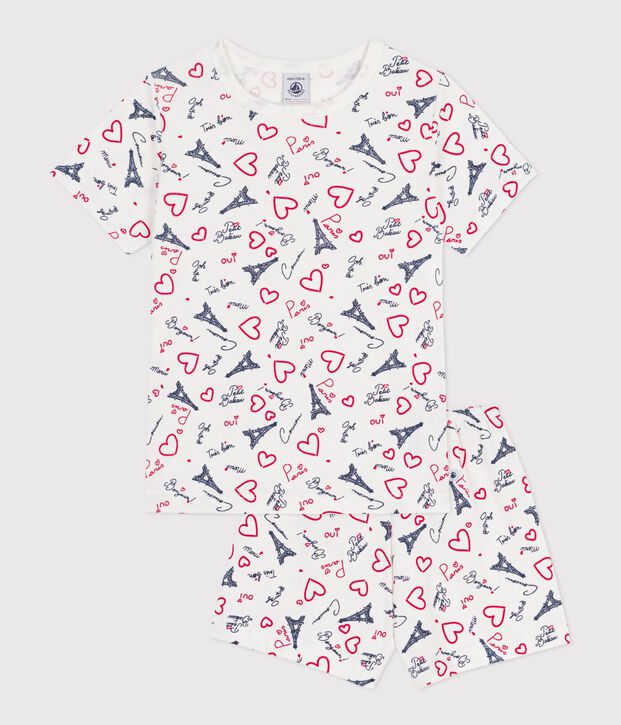 Pyjama short enfant en coton imprim&eacute; Paris blanc/multicouleur