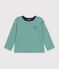 Tee-shirt enfant manches longues &agrave; rayures vert/beige/vert