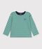 Tee-shirt enfant manches longues &agrave; rayures vert/beige/vert