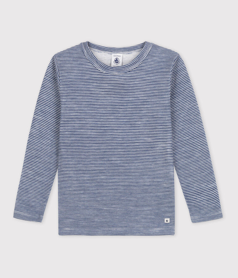 Tee-shirt manches longues milleraies petite fille/petit gar&ccedil;on  en laine et coton bleu/blanc