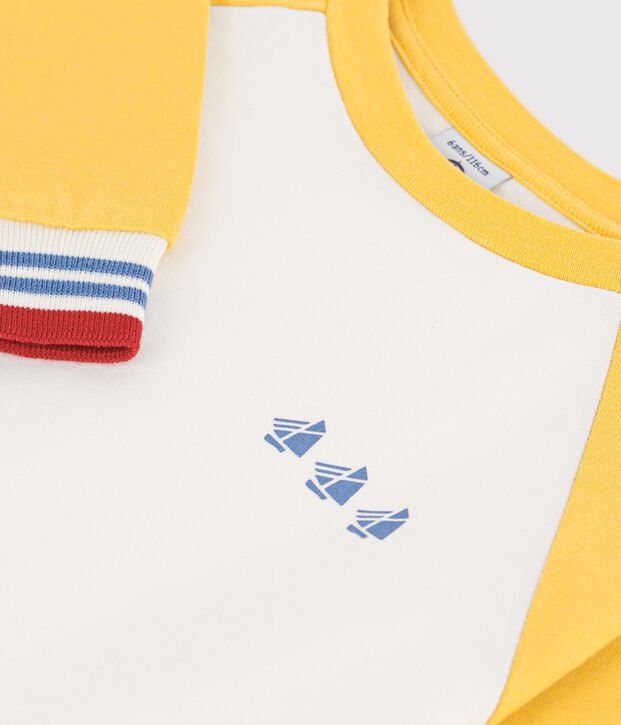 Tee-shirt enfant manches longues en coton colorblock &eacute;cru/multicouleur
