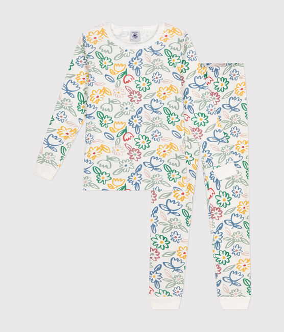 Pyjama ajusté en coton imprimé à fleurs enfant blanc MARSHMALLOW/blanc MULTICO