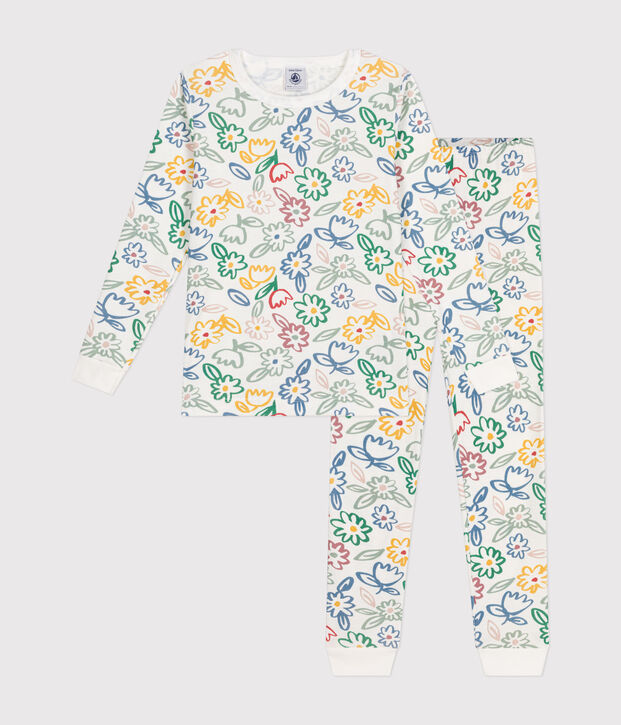 Pyjama ajust&eacute; en coton imprim&eacute; &agrave; fleurs enfant blanc/multicouleur