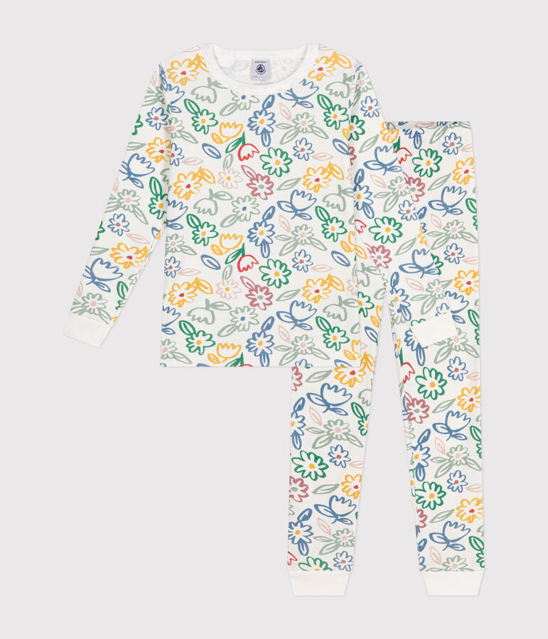 Pyjama ajust&eacute; en coton imprim&eacute; &agrave; fleurs enfant blanc/multicouleur
