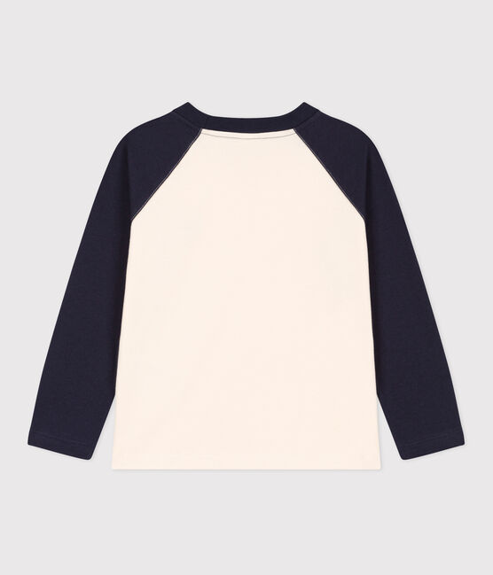 Tee-shirt manches longues en coton enfant garçon blanc AVALANCHE/bleu SMOKING