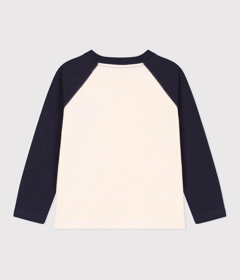 Tee-shirt manches longues en coton enfant gar&ccedil;on blanc AVALANCHE/bleu SMOKING