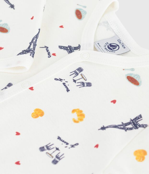 Pyjama b&eacute;b&eacute; en coton sans pieds imprim&eacute; Paris blanc/multicouleur