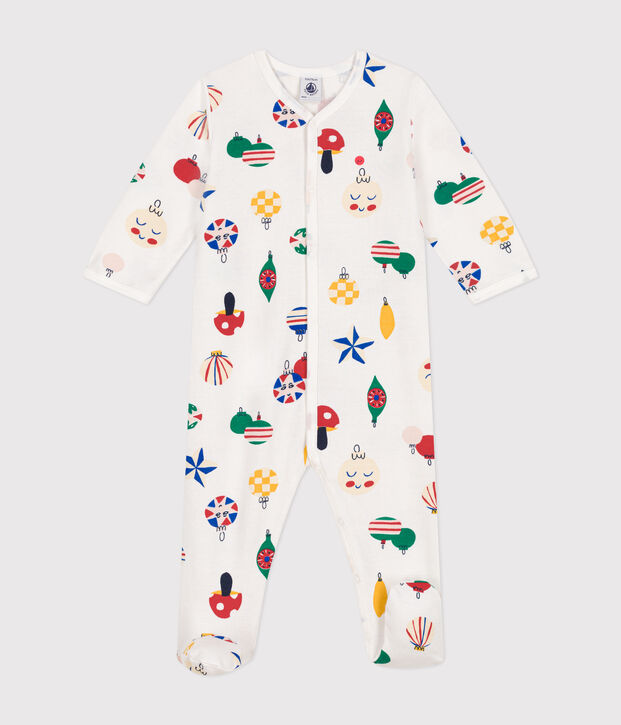 Pyjama en molleton gratt&eacute; imprim&eacute; boules de No&euml;l b&eacute;b&eacute; blanc/multicouleur