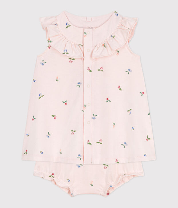 Robe b&eacute;b&eacute; en coton &agrave; manches courtes et bloomer imprim&eacute; fruits rose/multicouleur
