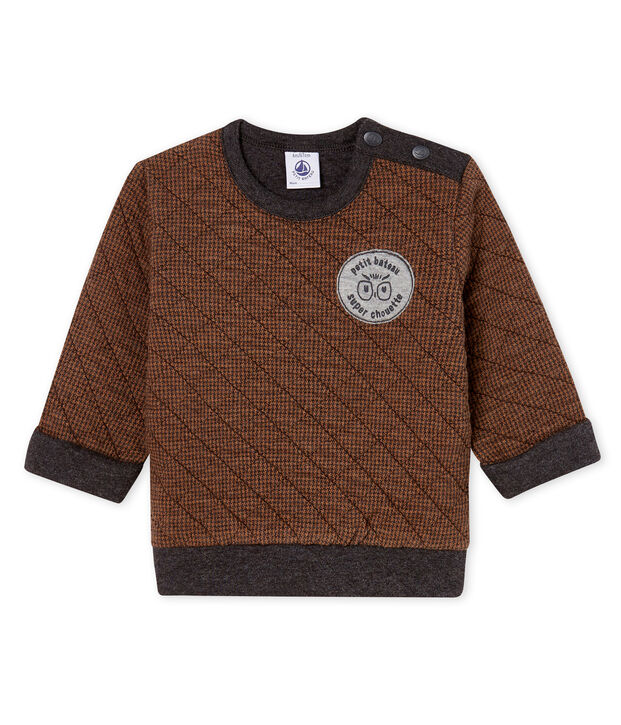 Sweatshirt b&eacute;b&eacute; gar&ccedil;on en tubique pied-de-poule gris/marron