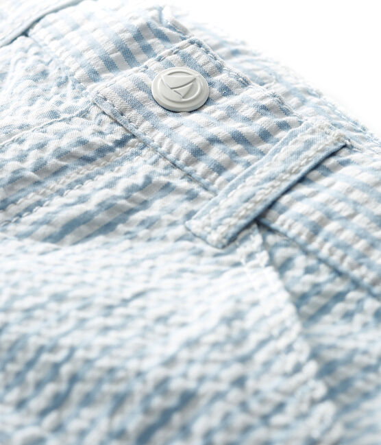 Pantalon bébé garçon en seersucker bleu ACIER/blanc MARSHMALLOW
