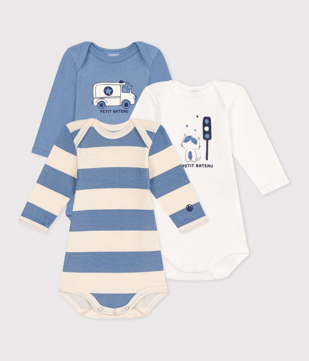 Lot de 3 bodies manches longues en coton b&eacute;b&eacute; multicouleur