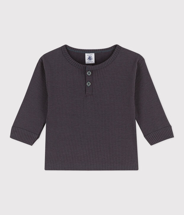 Tee-shirt manches longues b&eacute;b&eacute; en maille c&ocirc;tel&eacute;e gris