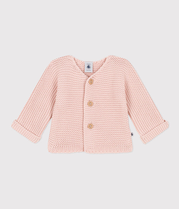 Cardigan en tricot point mousse b&eacute;b&eacute; rose