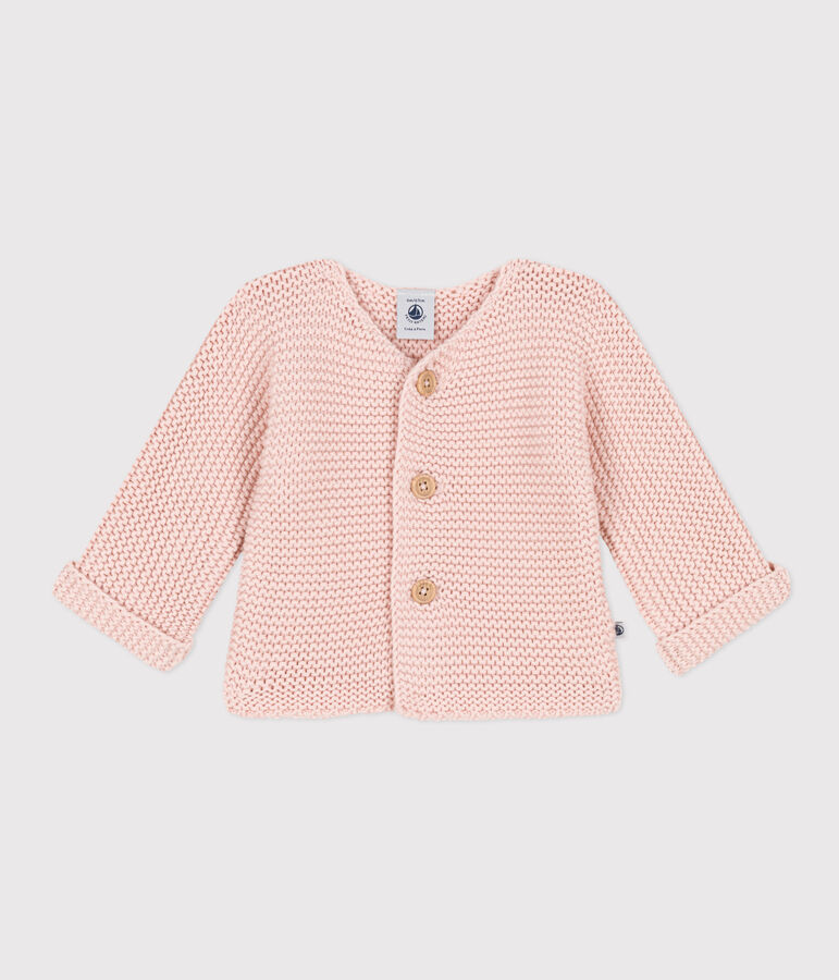 Cardigan en tricot point mousse b&eacute;b&eacute; rose SALINE