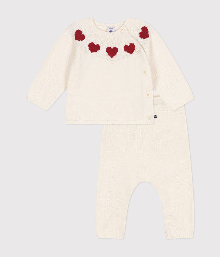 Ensemble 2 pi&egrave;ces en tricot b&eacute;b&eacute; rouge MARSHMALLOW/blanc CORRIDA