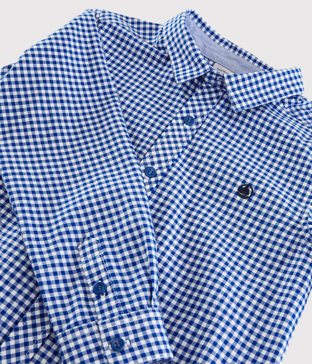 Chemise manches longues en popeline enfant gar&ccedil;on blanc/multicouleur