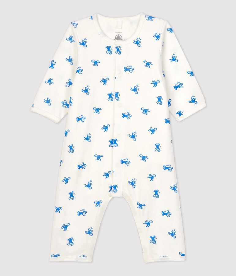 Bodyjama sans pieds  b&eacute;b&eacute; en coton biologique blanc/bleu