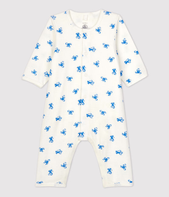 Bodyjama sans pieds  bébé en coton biologique blanc MARSHMALLOW/bleu BRASIER