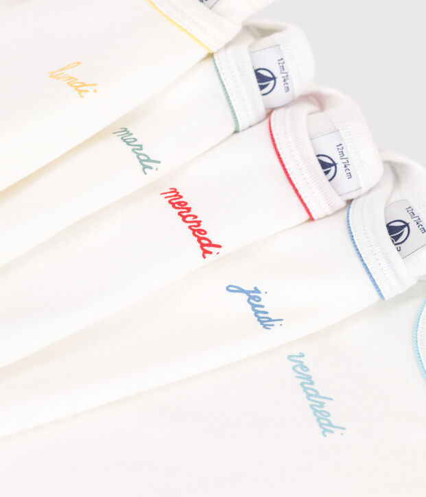 Lot de 5 bodies manches courtes en coton jours de la semaine b&eacute;b&eacute; multicouleur