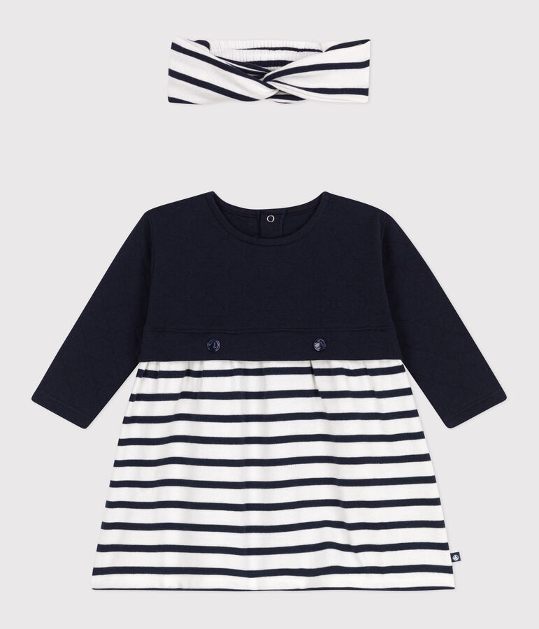 Ensemble robe manches longues en tubique et coton et bandeau en c&ocirc;te assorti b&eacute;b&eacute; variante 1