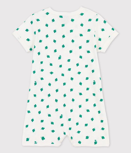 Combicourt bébé imprimé végétal en lin et coton blanc MARSHMALLOW/vert GAZON