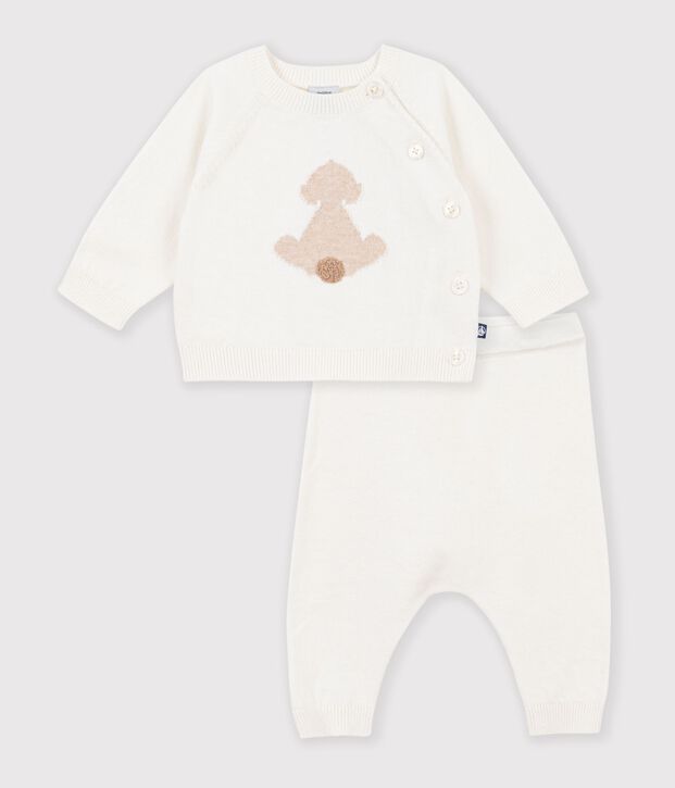 Ensemble b&eacute;b&eacute; en tricot &agrave; motif blanc cass&eacute;