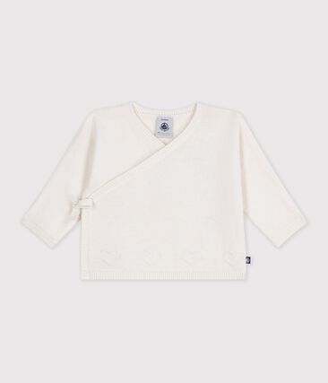Brassière bébé cache-cœur en tricot laine et coton ajouré