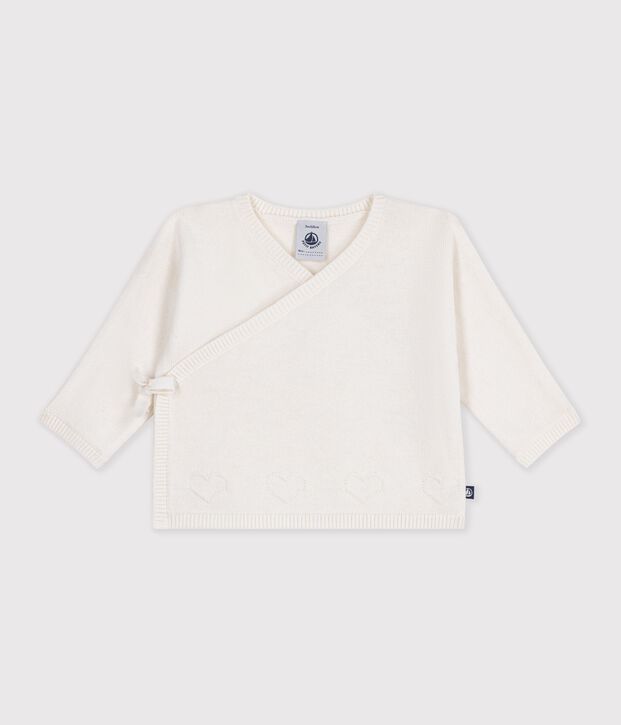 Brassi&egrave;re b&eacute;b&eacute; cache-c&oelig;ur en tricot laine et coton ajour&eacute; blanc