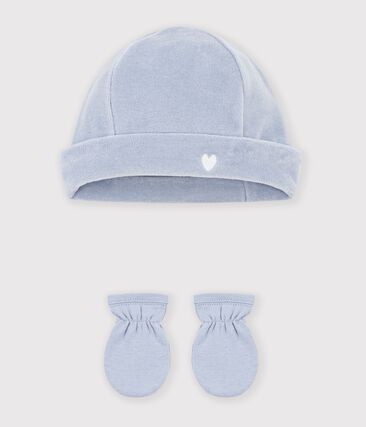 Lot de bonnet et moufles bébé uni