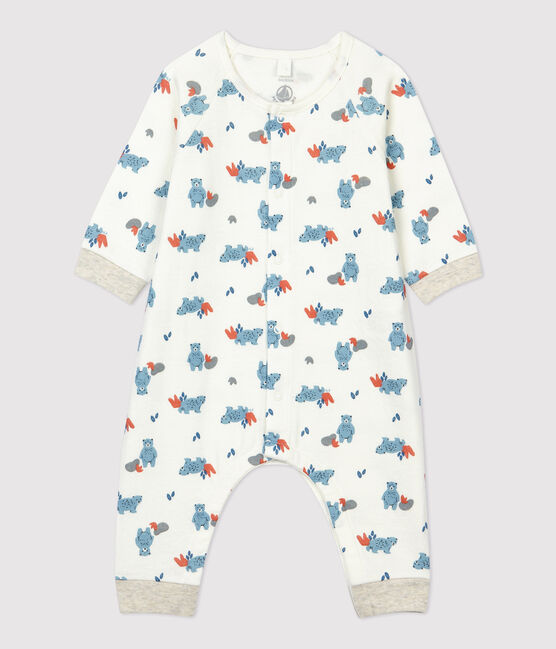 Combinaison longue imprimé ours bébé en coton biologique blanc MARSHMALLOW/blanc MULTICO
