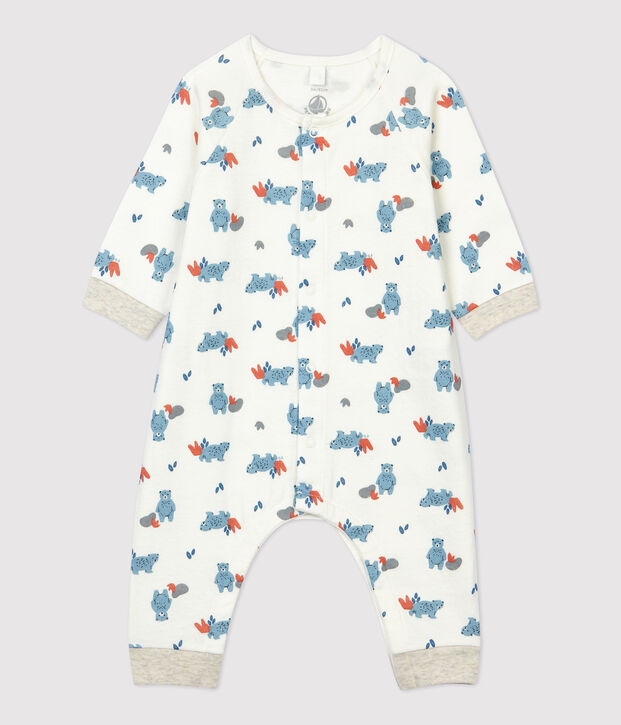 Combinaison longue imprim&eacute; ours b&eacute;b&eacute; en coton biologique blanc/multicouleur