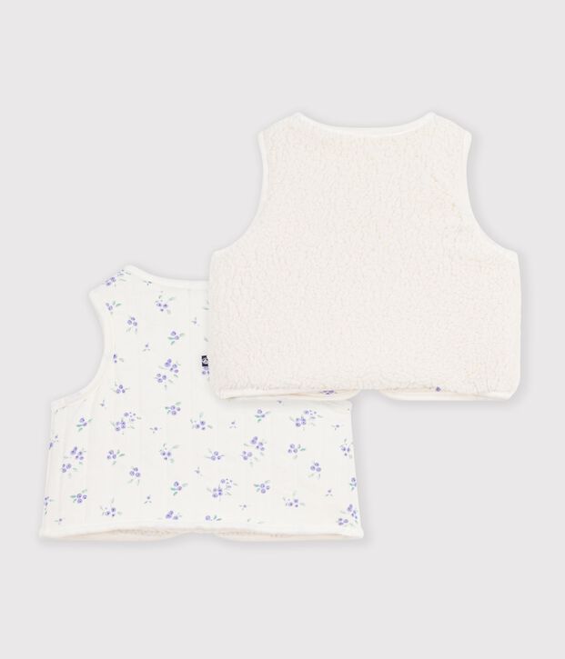 Gilet b&eacute;b&eacute; en  coton et sherpa sans manches imprim&eacute; fleurs &eacute;cru/multicouleur