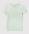Tee-shirt LE DROIT col rond en coton bio Femme vert HERBIER/ MARSHMALLOW