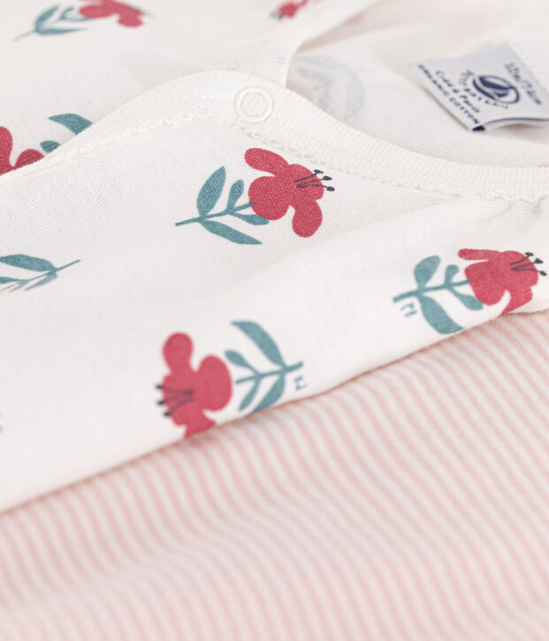 Lot de 2 combinaisons courtes fleurs en coton b&eacute;b&eacute; multicouleur