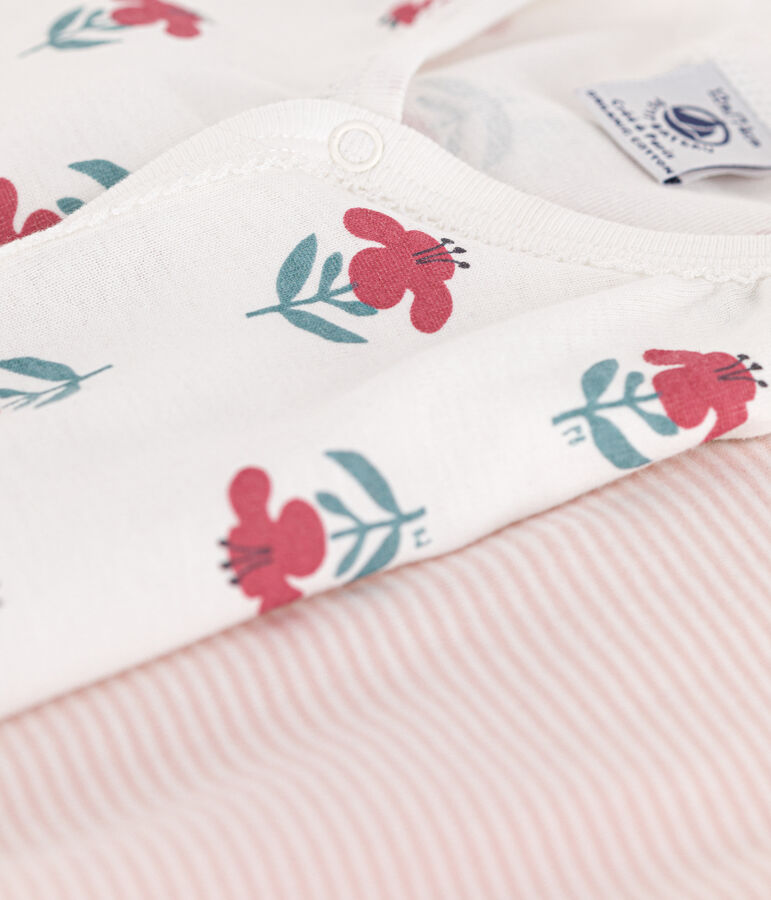 Lot de 2 combinaisons courtes fleurs en coton b&eacute;b&eacute; variante 1