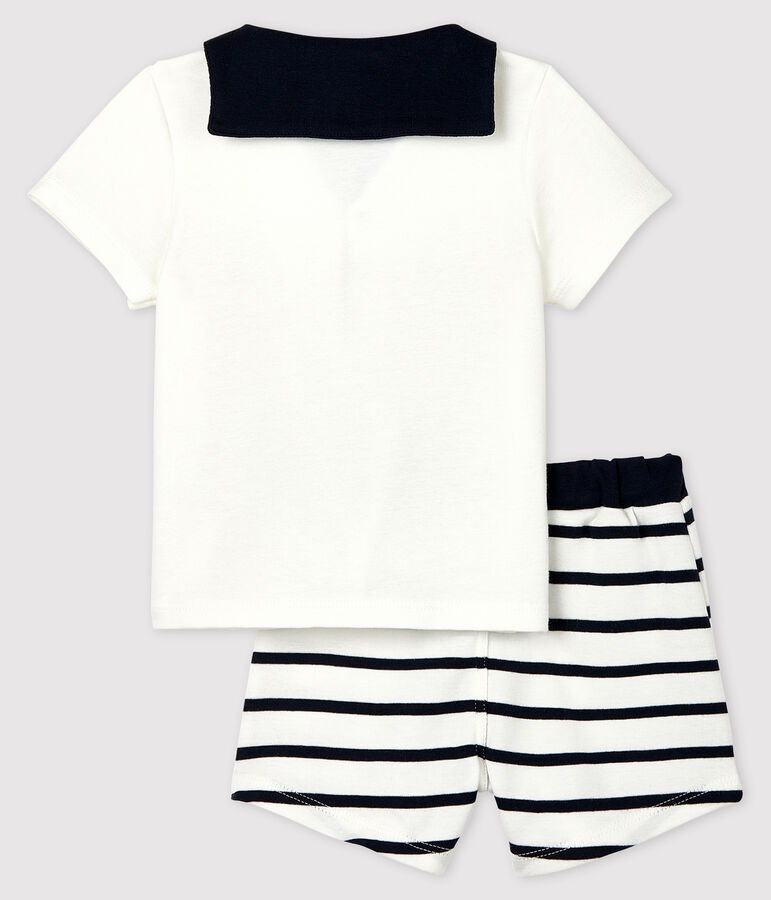 Ensemble 2 pi&egrave;ces b&eacute;b&eacute; gar&ccedil;on blanc MARSHMALLOW/bleu SMOKING