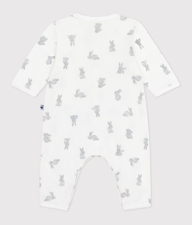 Pyjama b&eacute;b&eacute; sans pieds en coton imprim&eacute; lapin blanc/gris